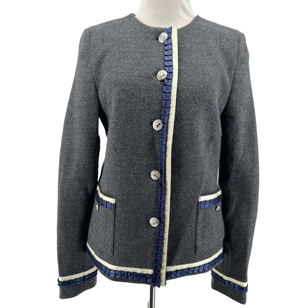 Brooks Brother's Gray Wool Blend Long Sleeve Boucle Jacket Size 10 NEW